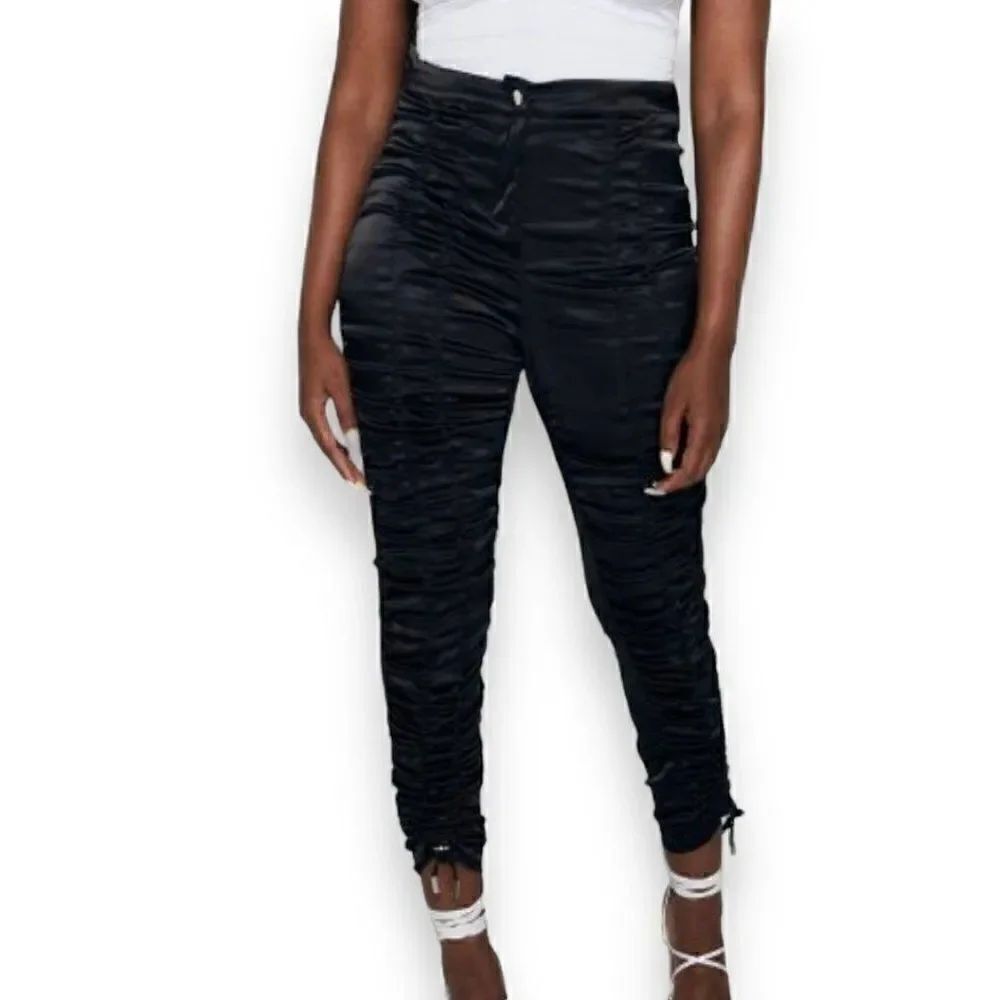 Black Satin Front Runched Pants